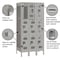 Salsbury Industries Wardrobe Locker, 36" W, 18" D, 78" H, (3) Wide, (9) Openings, Gray 73368GY-U - alternate 4